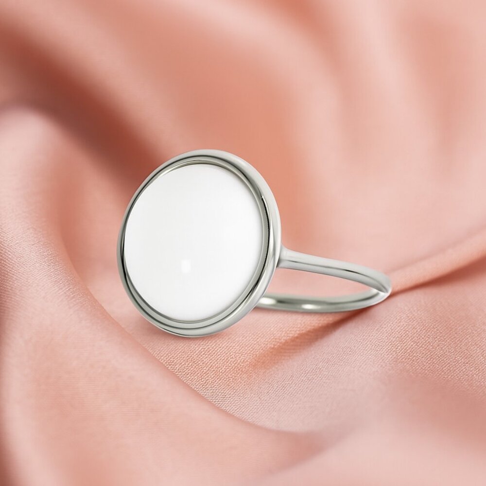 Calvin Klein Round White Coral Stone Ring Size 8-8 1/2 NWT
